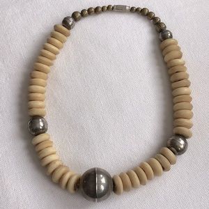 Antique Bone and Silver Necklace.